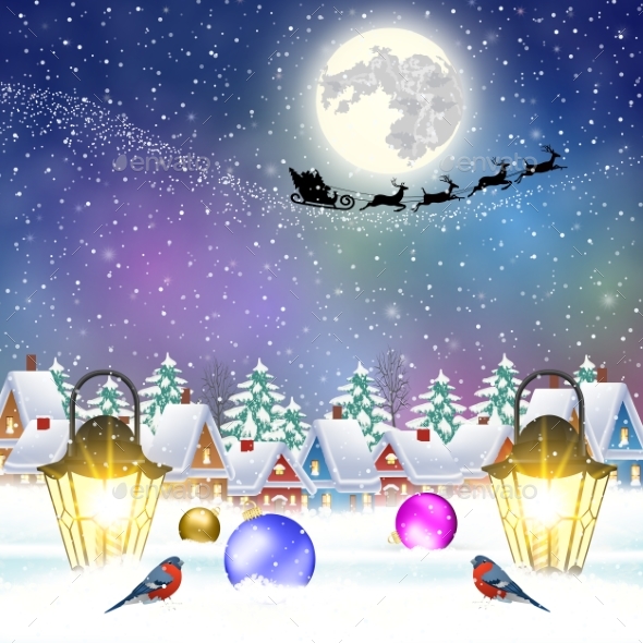 Christmas Vintage Greeting Card on Winter Village - Christmas Seasons/Holidays