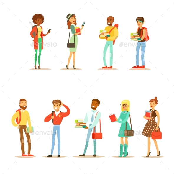 University and College Students Street Fashion - People Characters