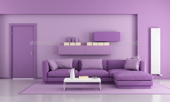 Purple Modern Living Room Stock Photo, Modern Purple Living Room