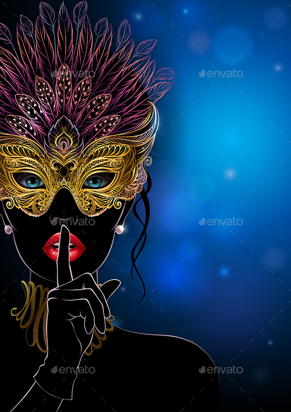 Silhouette of Mysterious Lady in Golden Carnival Mask - Miscellaneous Seasons/Holidays