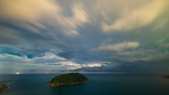 Night Storm and Thunderstorms on Promthep Cape. Phuket Island in Thailand alt