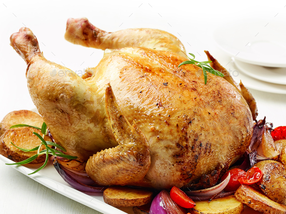 whole roasted chicken - Stock Photo - Images