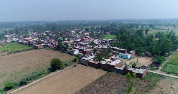 Aerial View of A Village Town In Uttar Pradesh-India