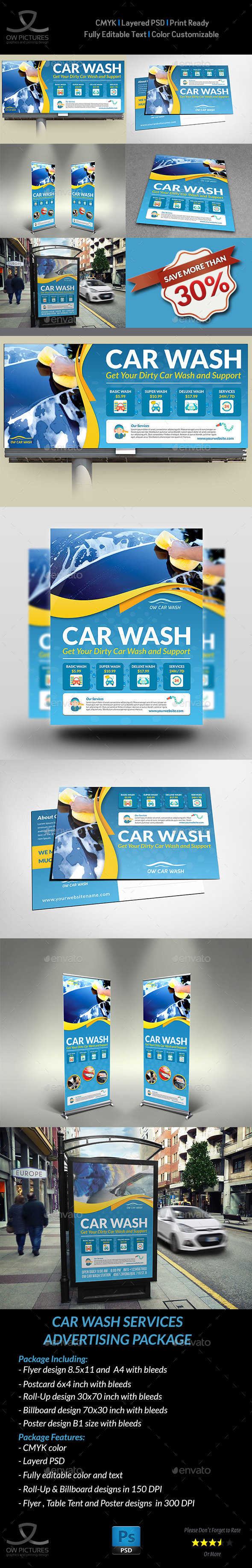 Car Wash Services Advertising Bundle Template - Signage Print Templates