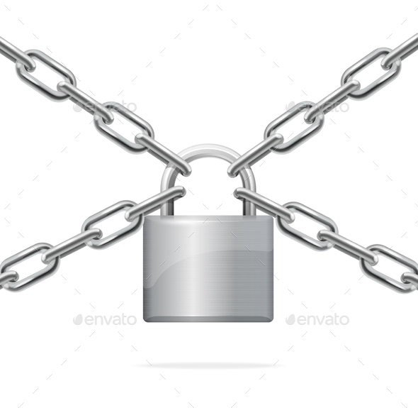 Gray Padlock and Metal Chain - Miscellaneous Vectors
