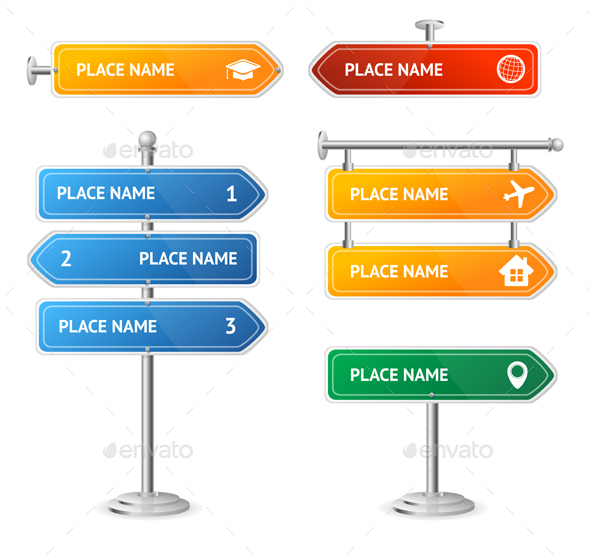 Road and Street Sign Set - Travel Conceptual