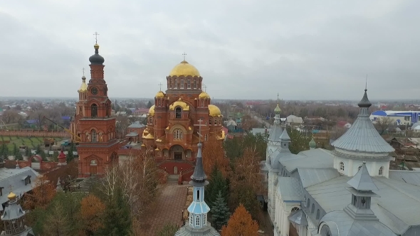 Aerial Shot of Holy Trinity Convent of Mercy. Saraktash. Russia.