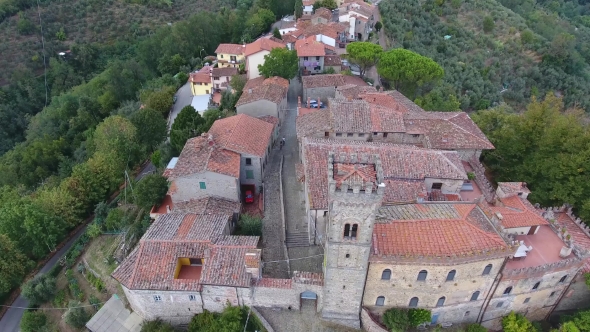 Aerial Shot, Gorgeous Classic Small Italian Village on the Hill Flyover