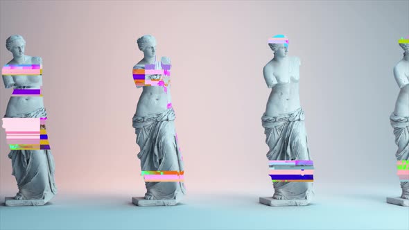 Glitch of Venus Statues on Light Background alt