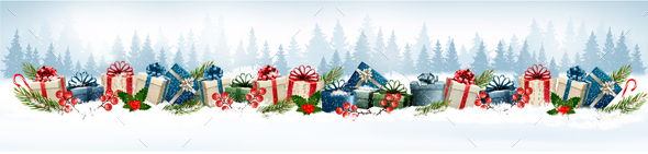 Holiday Christmas Background With A Gift Boxes Vector. - Christmas Seasons/Holidays