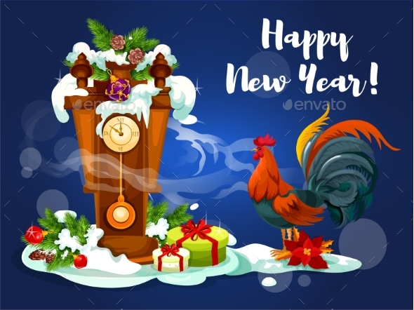 Chinese New Year Rooster with Clock - New Year Seasons/Holidays