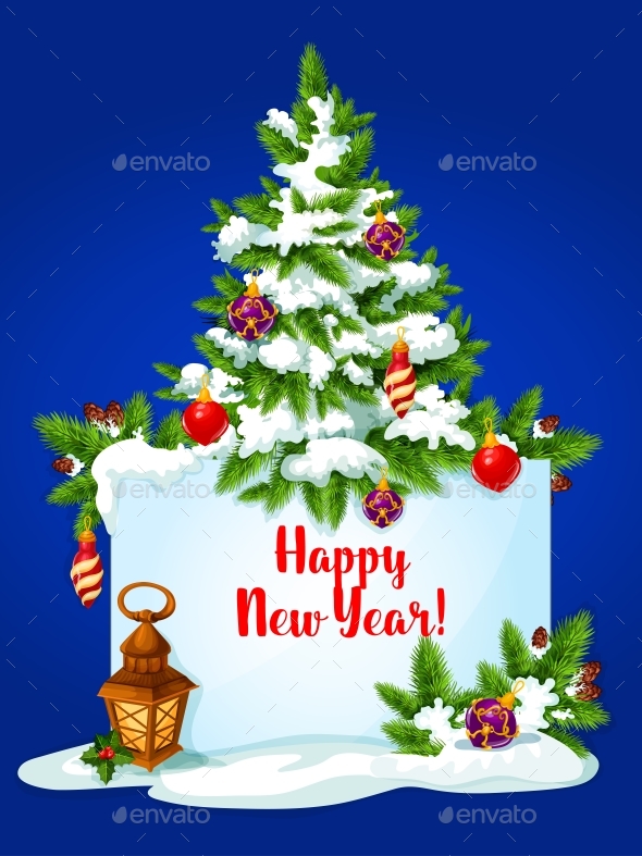 New Year Pine Tree Greeting Card - New Year Seasons/Holidays