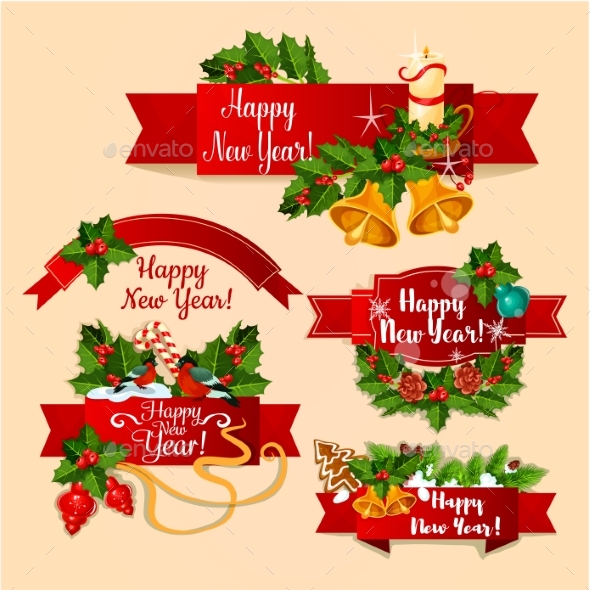 New Year Red Ribbon Banners - New Year Seasons/Holidays