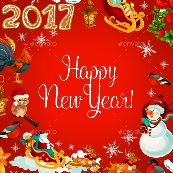 New Year Poster with Vector Holiday Symbols - New Year Seasons/Holidays