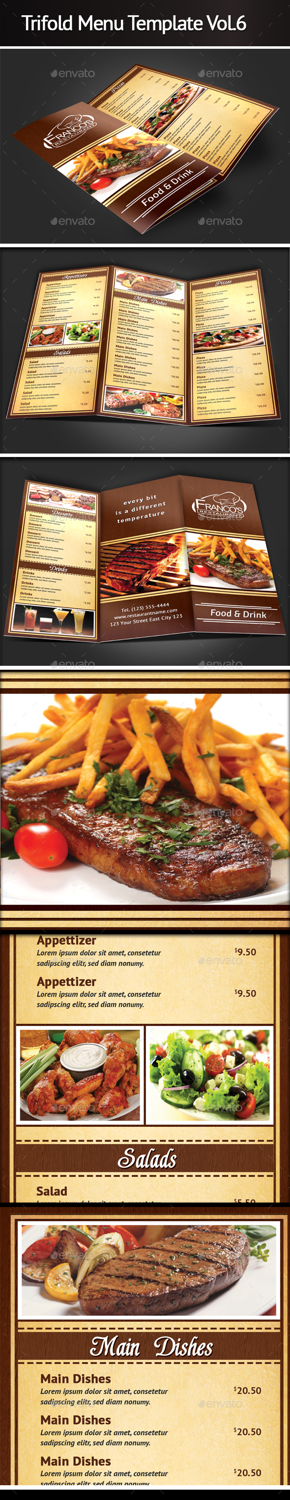 Trifold Menu Template Vol.6 - Food Menus Print Templates