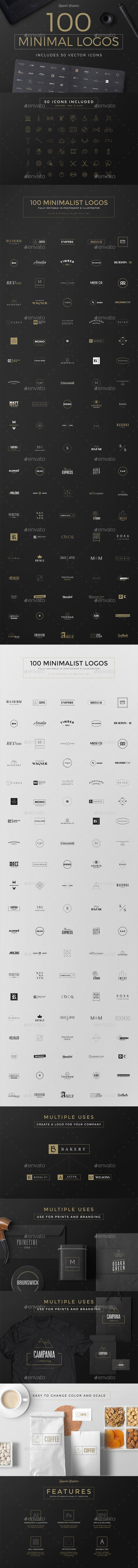 100 Minimal Logos - Badges & Stickers Web Elements