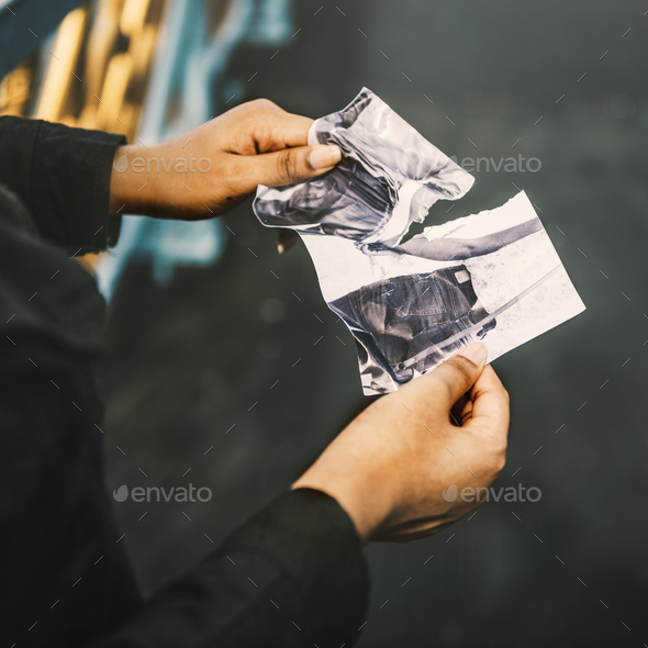 Tearing Photo Torn Apart Breakup Sadness Concept - Stock Photo - Images