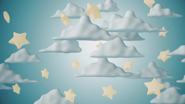 3d Clouds With Stars Kids Background