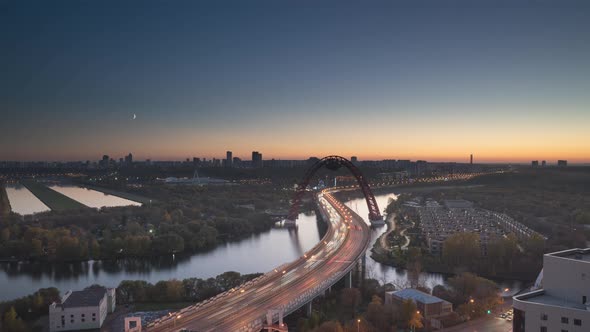 Autumn evening in Moscow with a view of the Picturesque Bridge alt