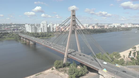 North Bridge Over the Dnipro River. Kyiv, Ukraine. Aerial View alt