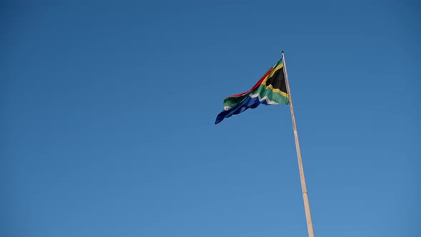 Low Angle View of South African Flag Seen Against Clear Sky