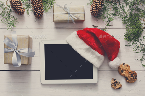 Christmas online shopping background - Stock Photo - Images
