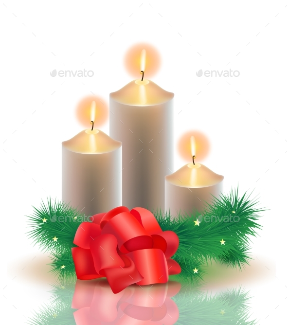 Vector Realistic Illustration. 3 Burning Golden - Christmas Seasons/Holidays