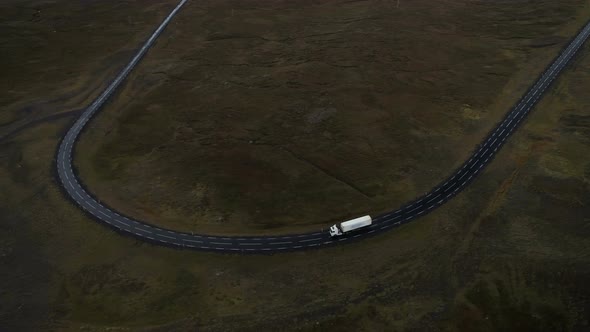 Aerial View Of Cargo Truck Driving On The Road