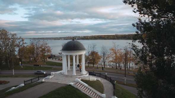 Ostrovsky's Pavilion in Kostroma, Russia, Aerial Shot alt