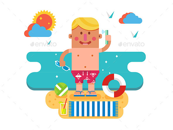 Cartoon Man on Vacation - People Characters