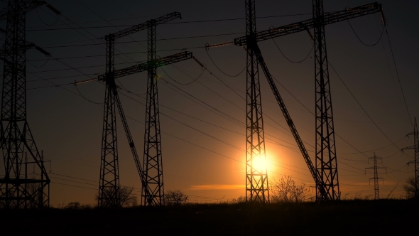 Sunset and Power Lines, Stock Footage | VideoHive