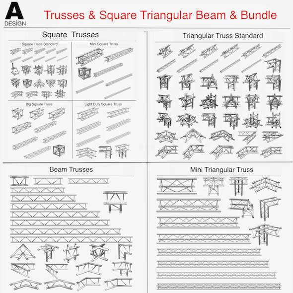 Trusses Square Triangular Beam Bundle - 3DOcean Item for Sale