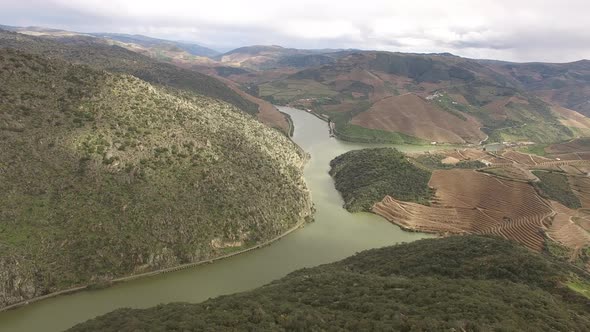 Flying Over Viewpoint of São Salvador do Mundo. Douro Region. São João da Pesqueira, Portugal alt