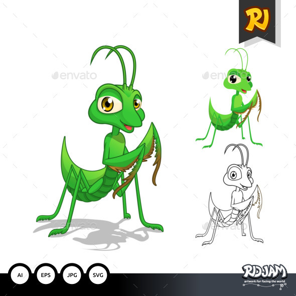 Praying Mantis Cartoon Character by ridjam | GraphicRiver