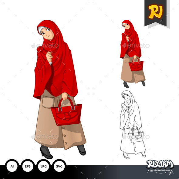 Muslim Woman Fashion Cartoon Character 1 - People Characters
