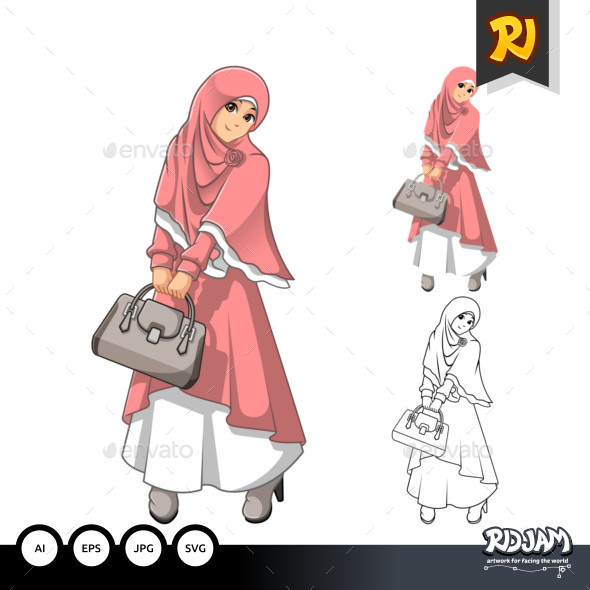 Muslim Woman Fashion Cartoon Character 8 - People Characters