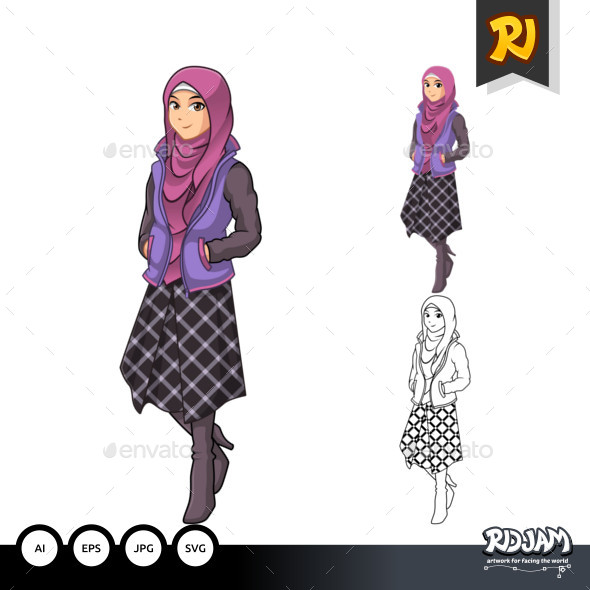 Muslim Woman Fashion Cartoon Character 9 - People Characters
