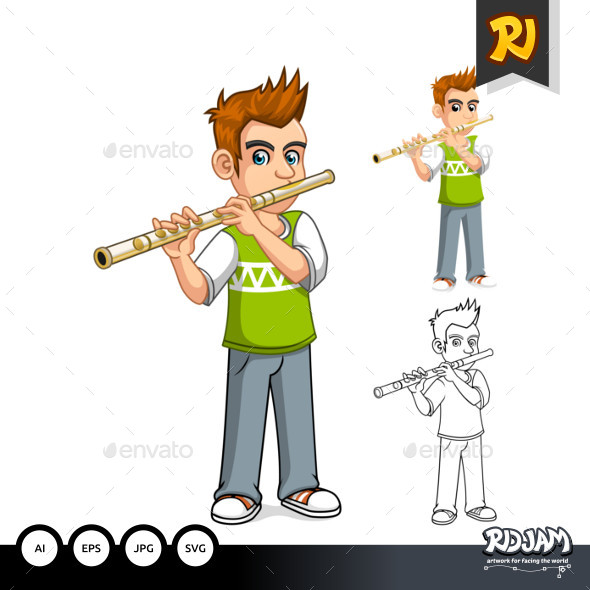Boy Playing Flute Cartoon Character - People Characters