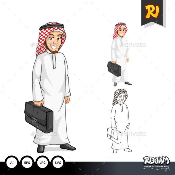 Middle Eastern Businessman Holding a Briefcase - People Characters