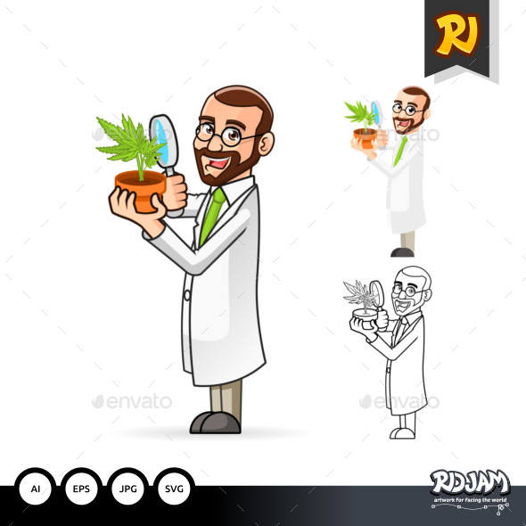 Plant Scientist Cartoon Character Inspecting The Roots of a Plant - People Characters