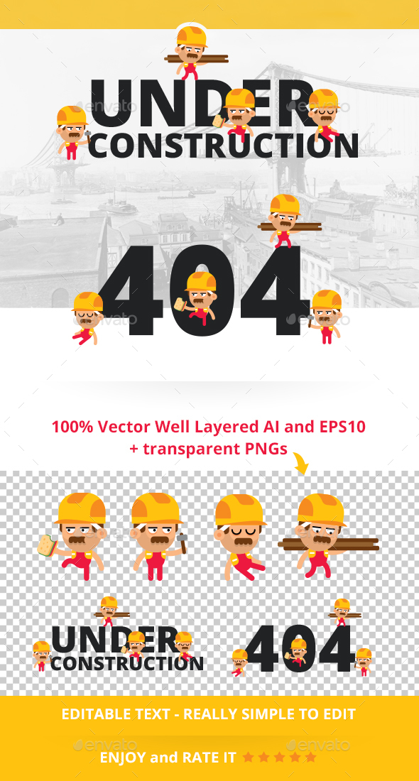 Under Construction & 404 Error Page - Conceptual Vectors