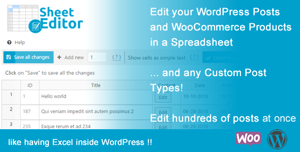 Bulk Edit WooCommerce Products and Posts in Spreadsheet - WP Sheet Editor - CodeCanyon Item for Sale
