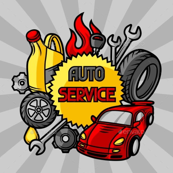 Car Repair Concept with Service Objects and Items - Industries Business