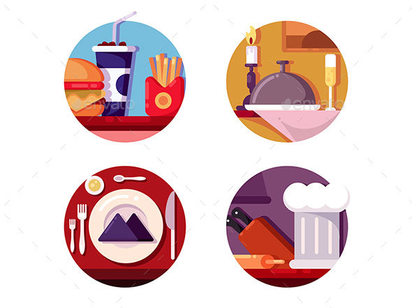 Meal in Cafe or Restaurant - Miscellaneous Vectors