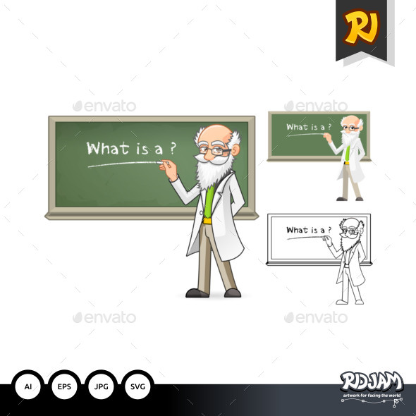 Scientist Cartoon Character Holding Chalk - People Characters