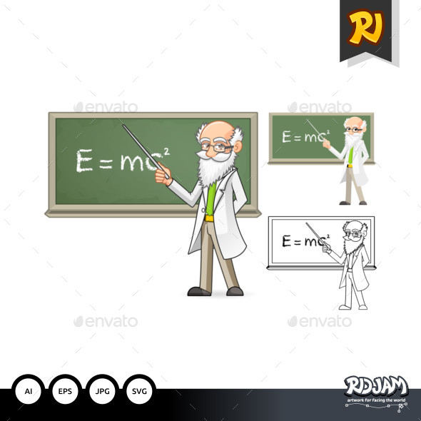 Scientist Cartoon Character Holding a Pointer Stick - People Characters