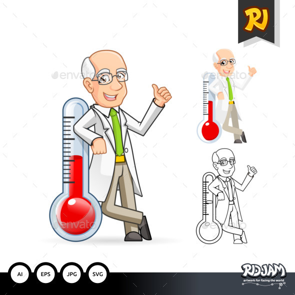 Scientist Cartoon Character Leaning Against a Temperature by ridjam