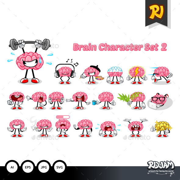 Set of Brain Cartoon Character 2 - Miscellaneous Characters