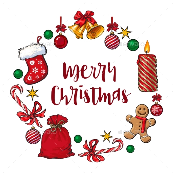 Round Frame of Traditional Christmas Decorations - Christmas Seasons/Holidays