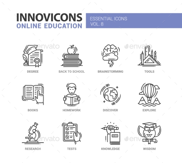 Online Education Line Design Icons Set - Miscellaneous Conceptual